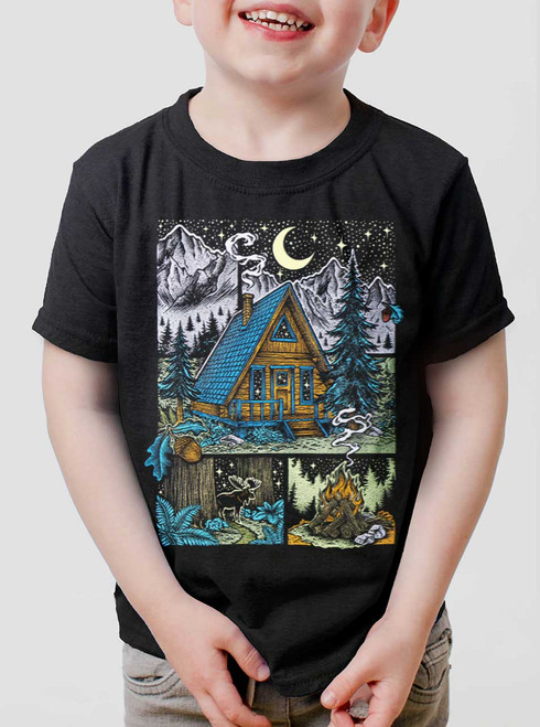 Winter Cabin - Multicolor on Black Toddler T-Shirt