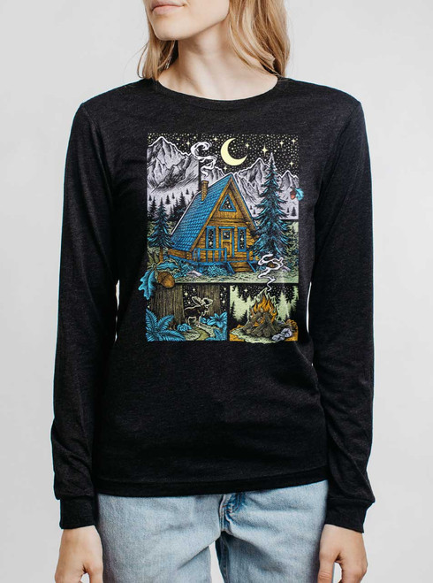 Winter Cabin - Multicolor on Heather Black Triblend Womens Long Sleeve