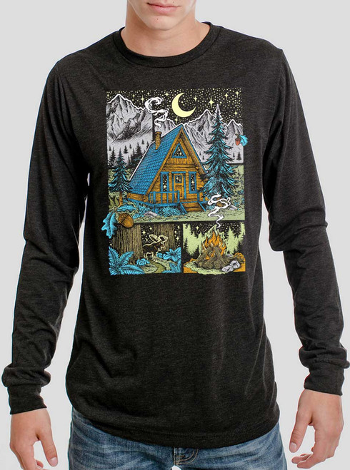 Winter Cabin - Multicolor on Heather Black Triblend Men's Long Sleeve