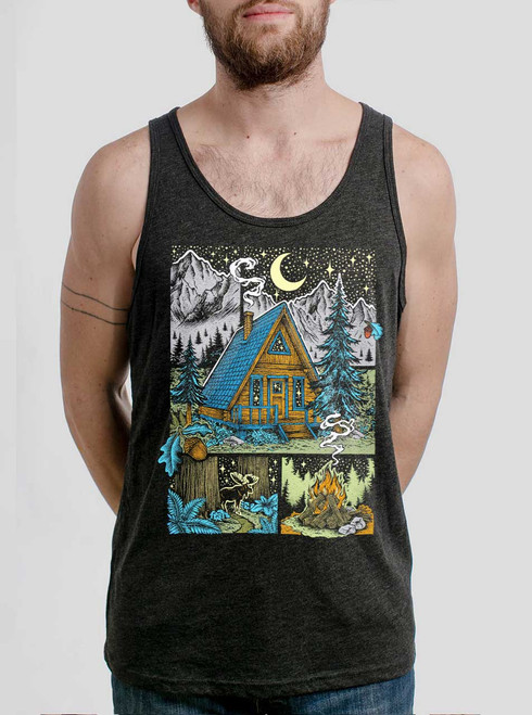 Winter Cabin - Multicolor on Heather Black Triblend Mens Tank Top