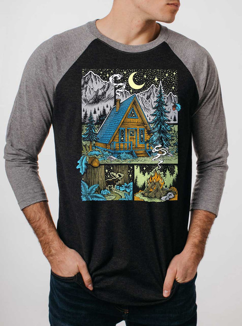 Winter Cabin - Multicolor on Heather Black and Grey Triblend Raglan