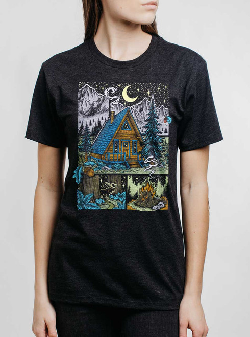 Winter Cabin - Multicolor on Heather Black Triblend Womens Unisex T Shirt