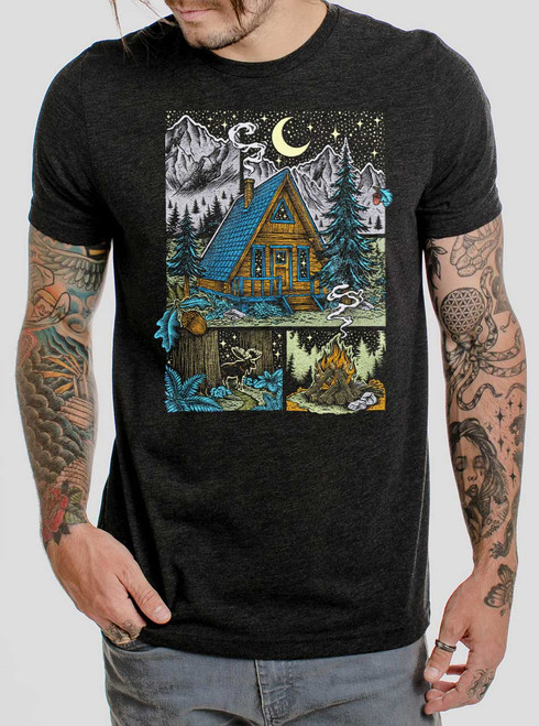 Winter Cabin - Multicolor on Heather Black Triblend Mens T Shirt