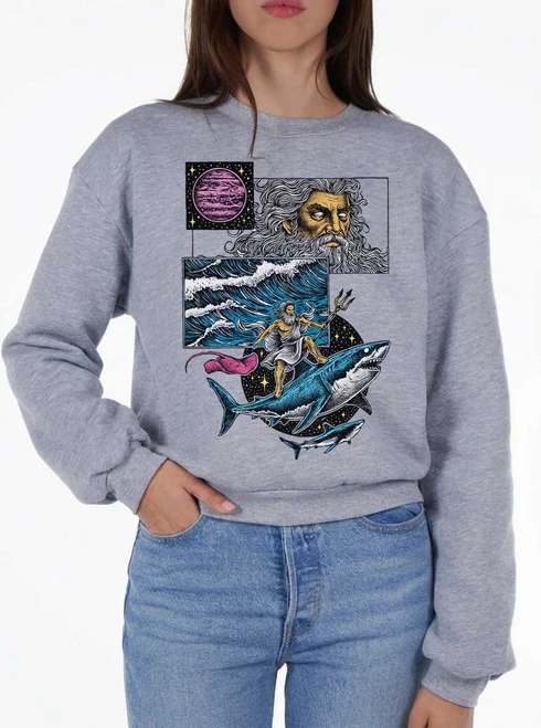 Neptune - Multicolor on Heather Grey Women's Balloon Sleeve Sweatshirt