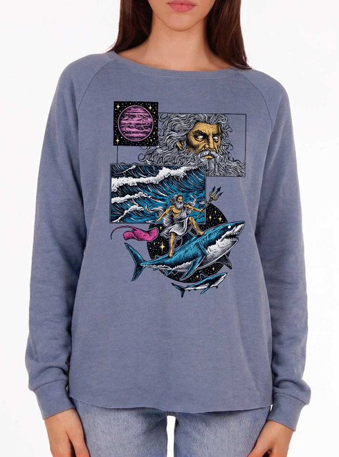Neptune - Multicolor on Misty Blue Women's California Sweatshirt