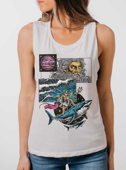 Neptune - Black on White Womens Muscle Tank