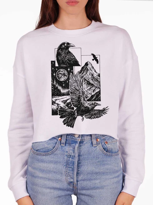 Night Guardians - Black on White Women's Cropped Sweatshirt