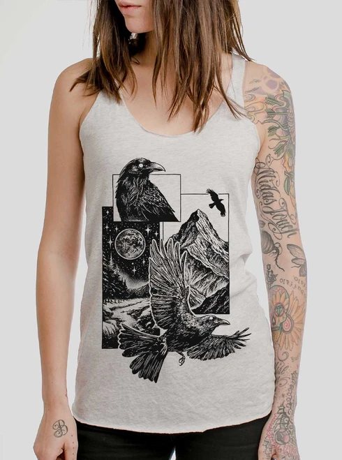 Night Guardians - Black on White Triblend Womens Racerback Tank Top