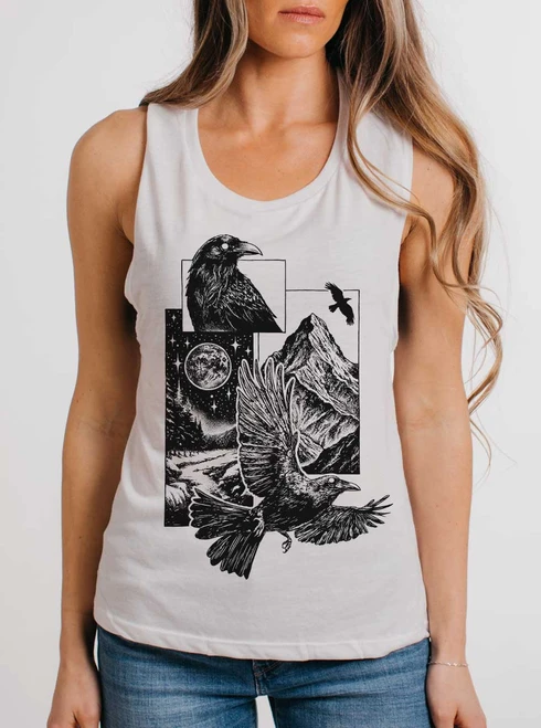 Night Guardians - Black on White Womens Muscle Tank