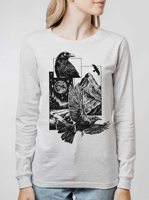 Night Guardians - Black on Heather White Triblend Womens Long Sleeve