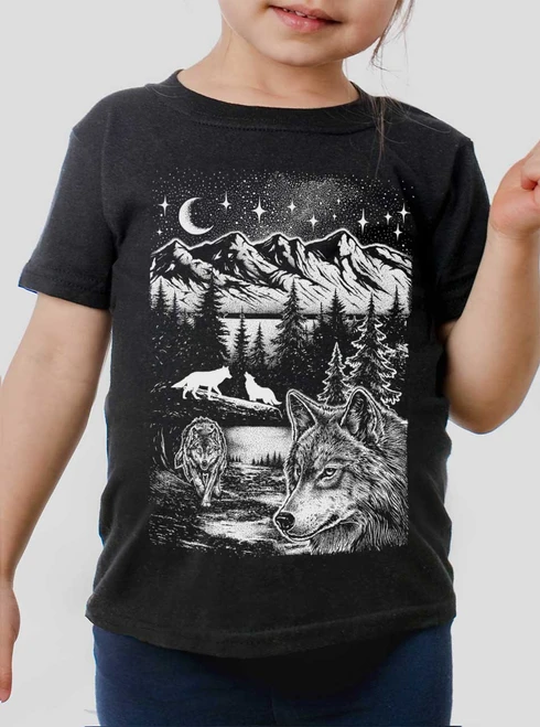 Wolf Pack - White on Black Toddler T-Shirt