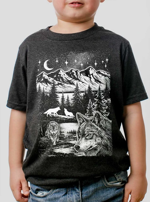 Wolf Pack - White on Heather Black Triblend Youth T-Shirt