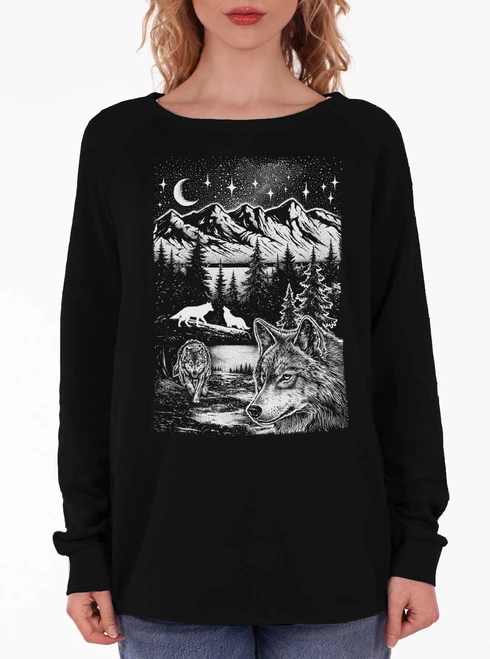 Wolf Pack - White on Black Women's California Sweatshirt