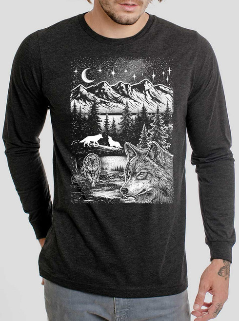 Wolf Pack - White on Heather Black Triblend Men's Long Sleeve