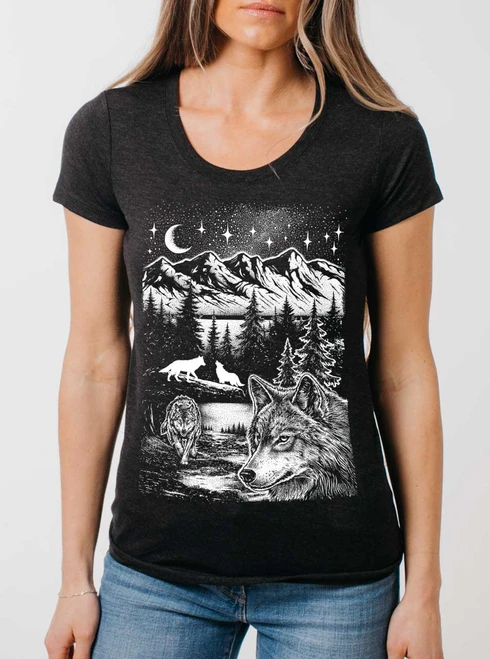 Wolf Pack - White on Heather Black Triblend Junior Womens T-Shirt