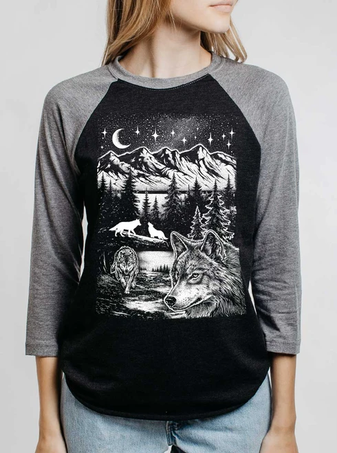 Wolf Pack - White on Heather Black and Grey Triblend Womens Raglan