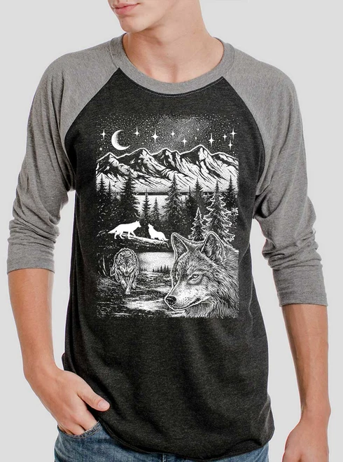 Wolf Pack - White on Heather Black and Grey Triblend Raglan