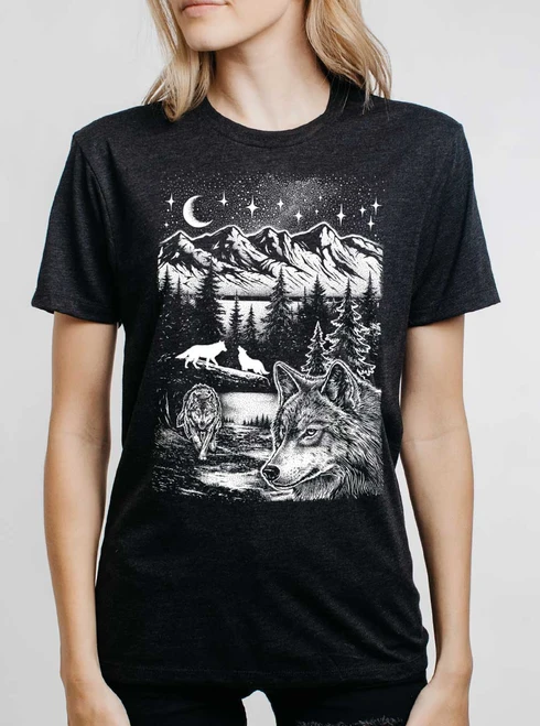 Wolf Pack - White on Heather Black Triblend Womens Unisex T Shirt