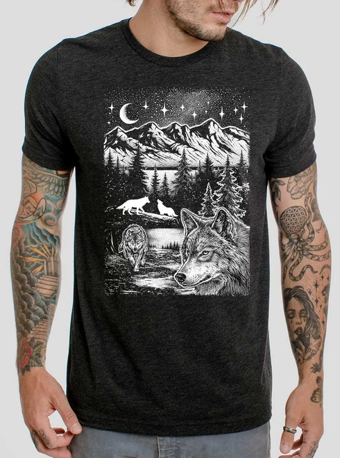Wolf Pack - White on Heather Black Triblend Mens T Shirt