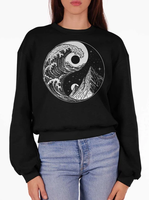 Duality - White on Black Women's Balloon Sleeve Sweatshirt
