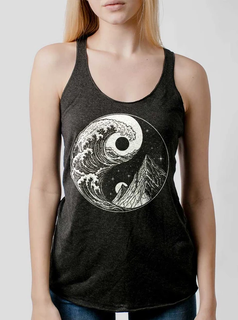 Duality - White on Heather Black Triblend Womens Racerback Tank Top