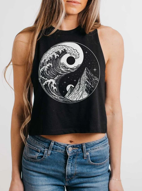 Duality - White on Black Womens Cropped Racerback Tank