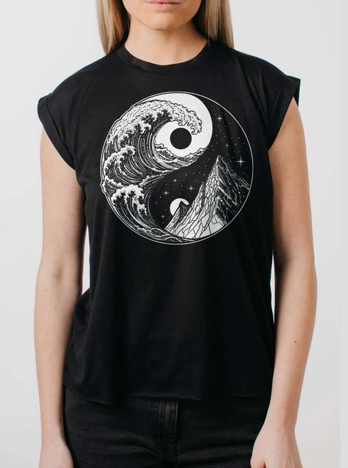 Duality - White on Black Women's Rolled Cuff T-Shirt