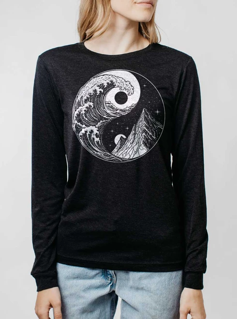 Duality - White on Heather Black Triblend Womens Long Sleeve