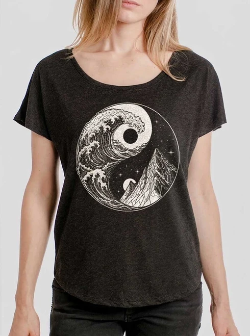Duality - White on Heather Black Triblend Womens Dolman T Shirt