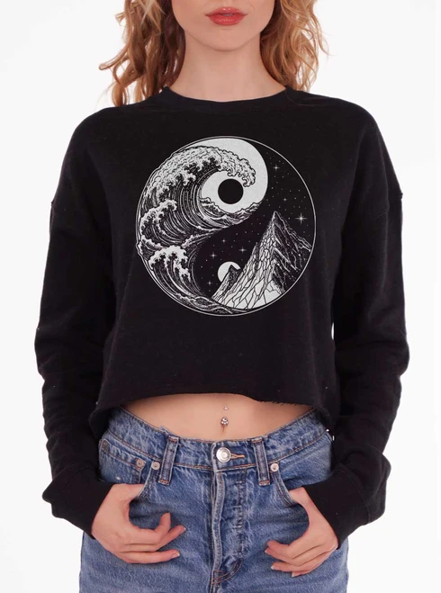 Duality - White on Black Women's Cropped Sweatshirt