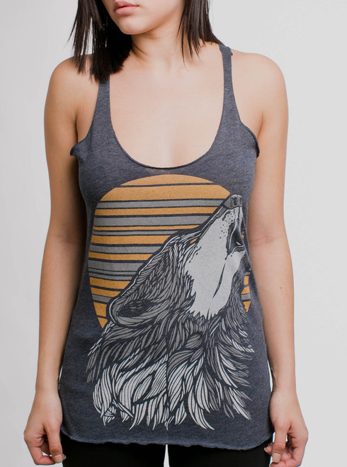 Sun & Moon - White on Heather Navy Triblend Women's Racerback Tank