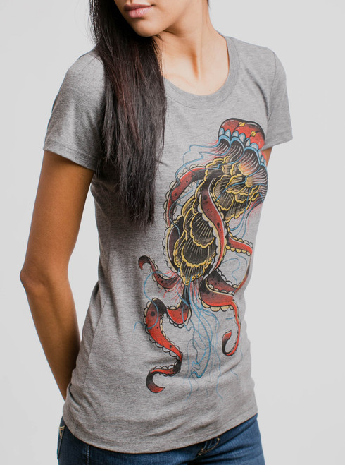Raptor - Multicolor on Heather Grey Triblend Junior Womens T-Shirt
