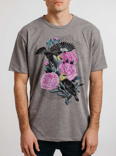 Black Birds - Multicolor on Heather Grey Triblend Mens T Shirt