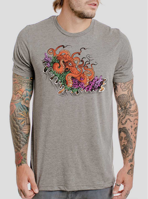 Octopus - Multicolor on Heather Grey Triblend Mens T Shirt