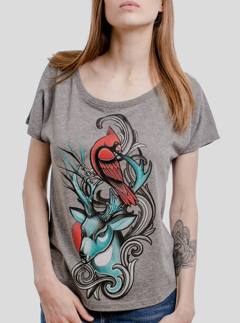 Flamingo - Multicolor on Heather Grey Triblend Womens Dolman T Shirt -  Curbside Clothing