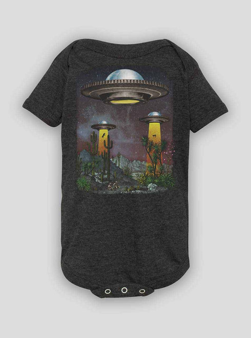 UFOs - Multicolor on Charcoal Baby Onesie