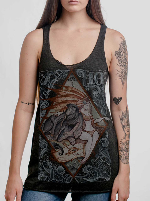 Lady and the Wolf - Multicolor on Heather Black Triblend Women's Racerback Tank Top