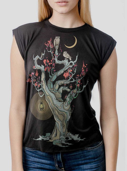 Night Owls - Multicolor on Black Women's Rolled Cuff T-Shirt