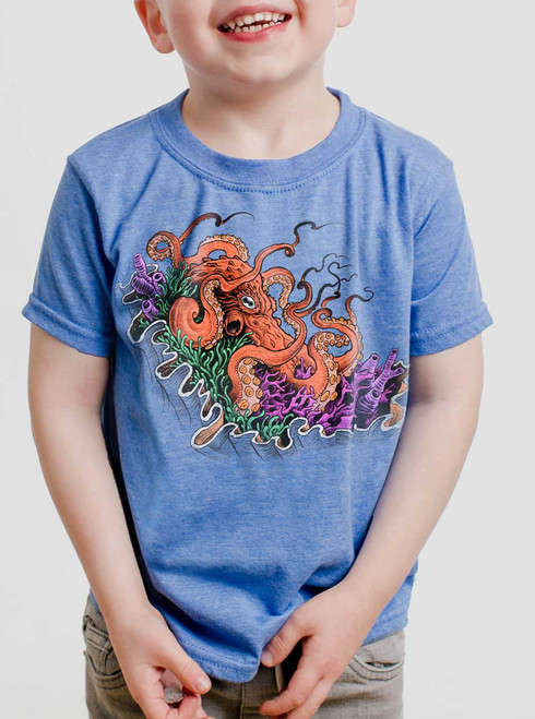 Octopus - Multicolor on Heather Blue Toddler T-Shirt