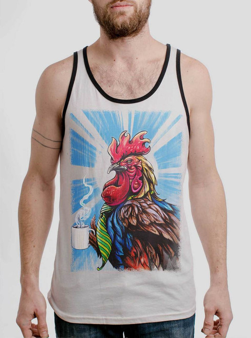 Early Bird - Multicolor on White with Black Mens Tank Top
