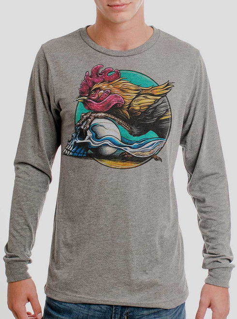Rooster - Multicolor on Heather Grey Triblend Men's Long Sleeve
