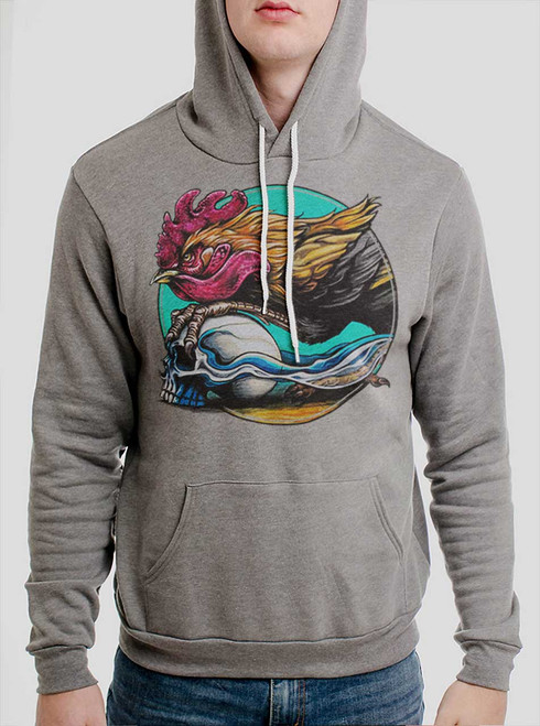 Rooster - Multicolor on Heather Grey Men's Pullover Hoodie
