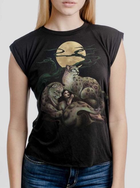 Creature Comfort - Multicolor on Black Women's Rolled Cuff T-Shirt