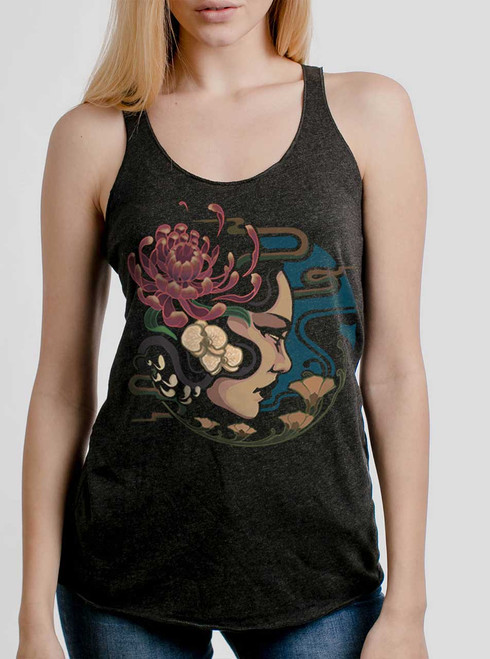 Flora - Multicolor on Heather Black Triblend Womens Racerback Tank Top ...