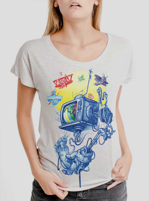 Controller - Multicolor on Heather White Triblend Womens Dolman T Shirt