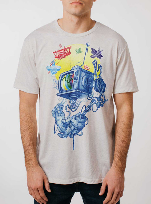 Controller - Multicolor on Heather White Triblend Mens T Shirt