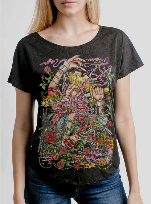 Suicide King - Multicolor on Heather Black Triblend Womens Dolman T Shirt
