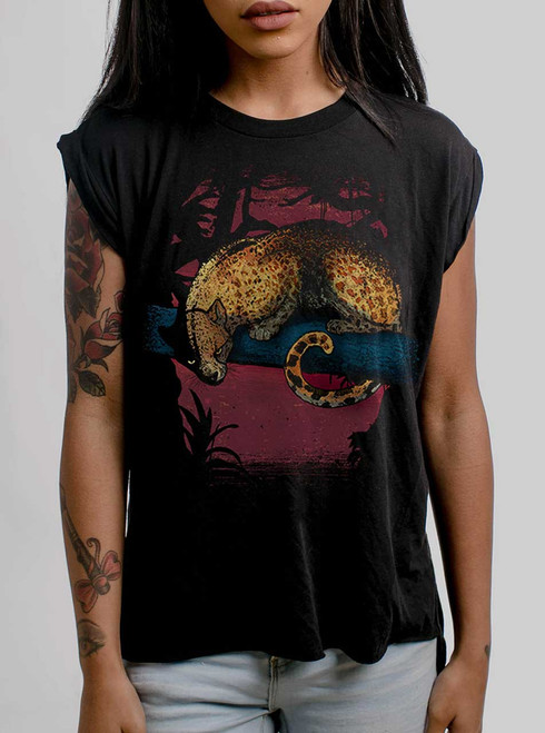 Leopard - Multicolor on Black Women's Rolled Cuff T-Shirt