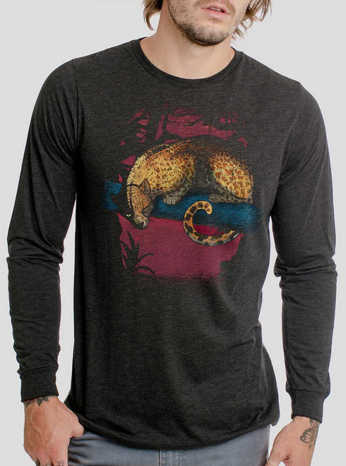 Leopard - Multicolor on Heather Black Triblend Men's Long Sleeve