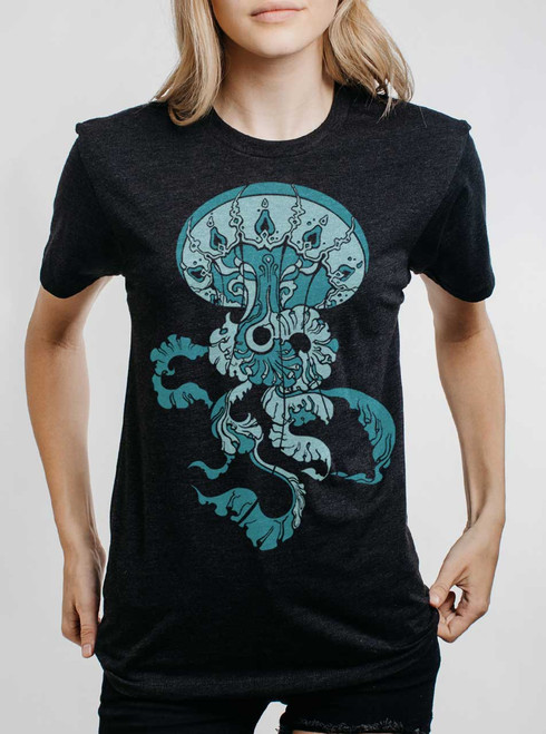 Jellyfish - Multicolor on Heather Black Triblend Womens Unisex T Shirt